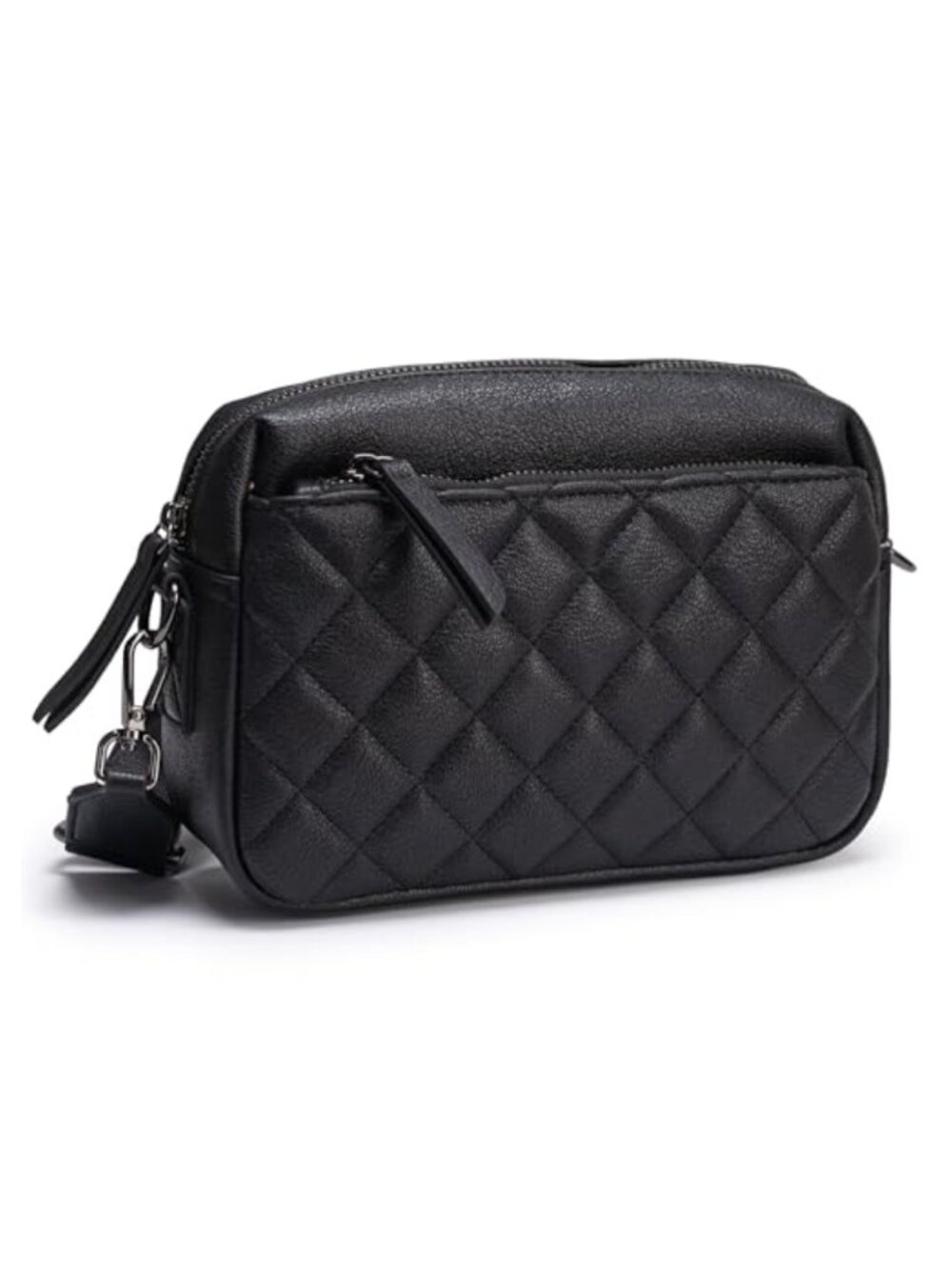 Vegan Leather Triple Zip Crossbody Purse with Wide Strap